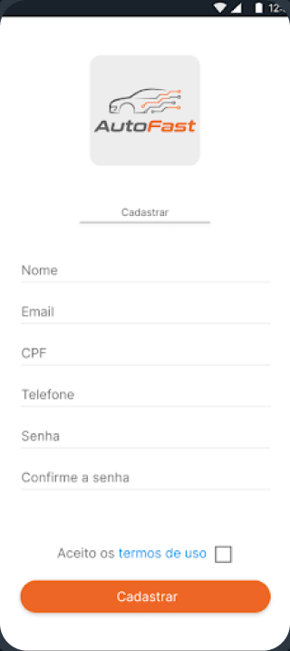 Tela de Cadastro do app AutoFast